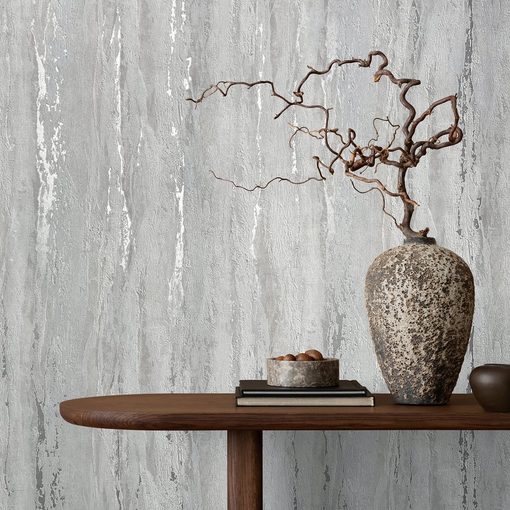 Plaster look Wallpaper in grey color - pattern number 35160 - by Galerie in the City Romance collection
