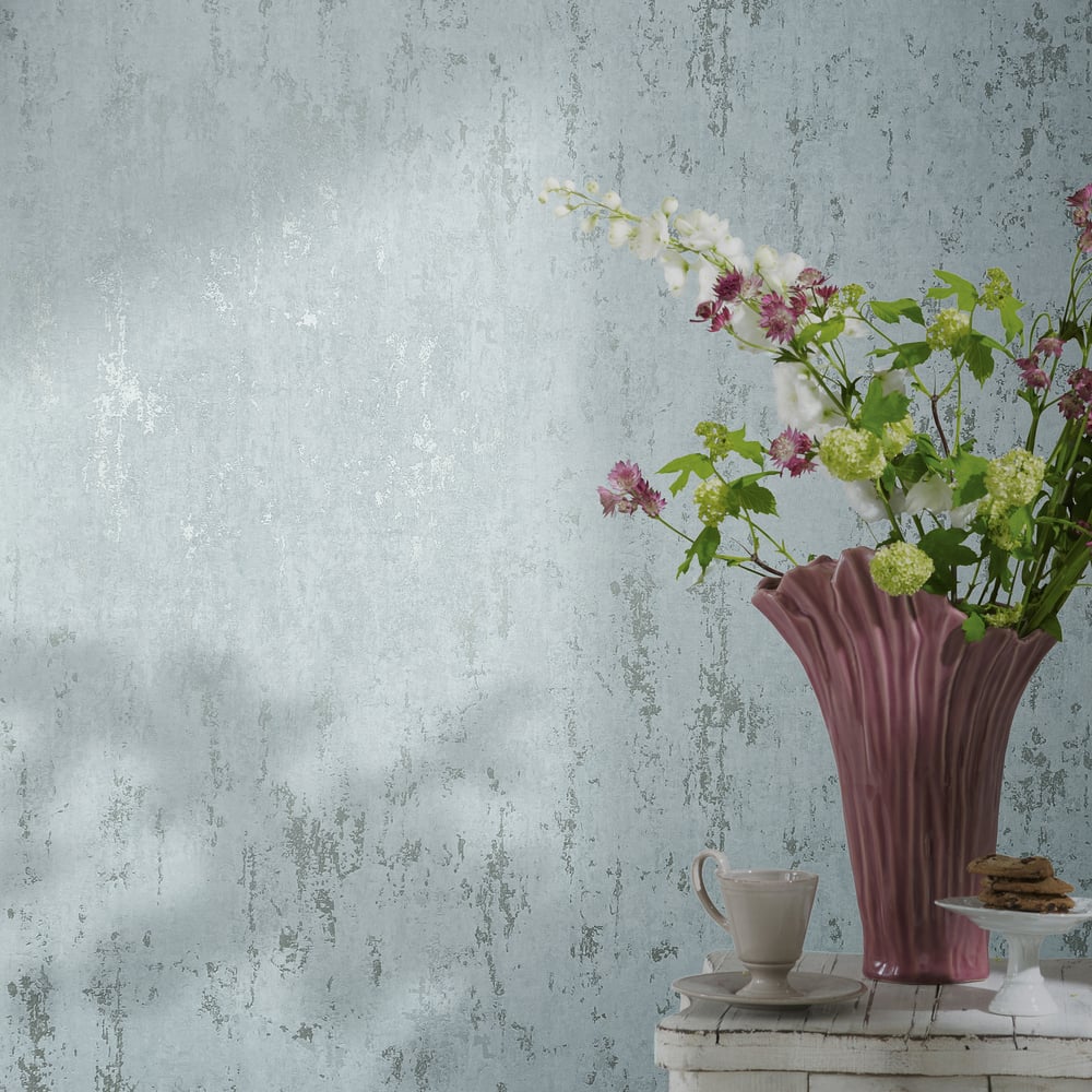 Concrete look Wallpaper in white blue color - pattern number 35162 - by Galerie in the City Romance collection
