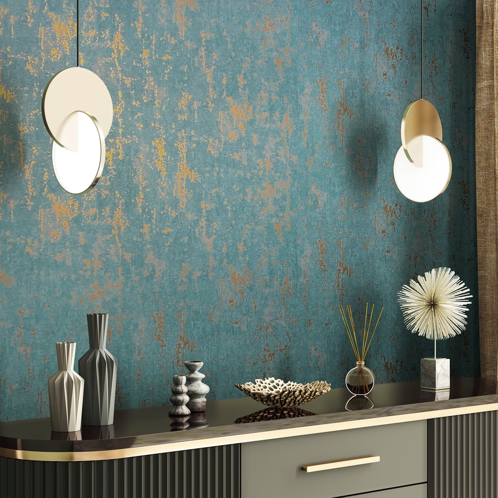 Concrete look Wallpaper in green color - pattern number 35164 - by Galerie in the City Romance collection