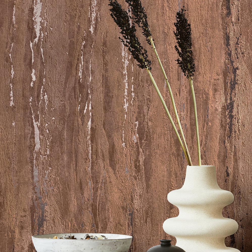 Plaster look Wallpaper in brown color - pattern number 35166 - by Galerie in the City Romance collection