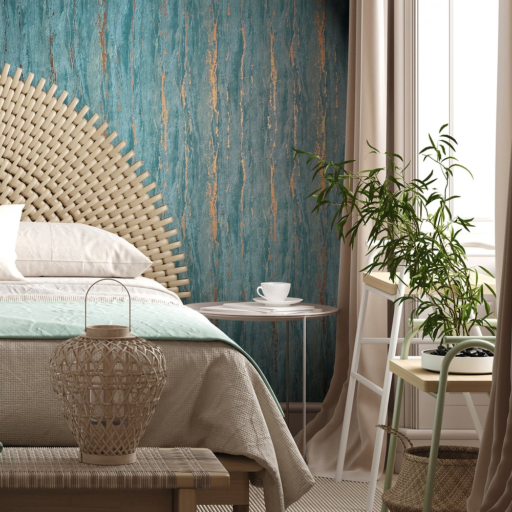 Plaster look Wallpaper in green color - pattern number 35167 - by Galerie in the City Romance collection