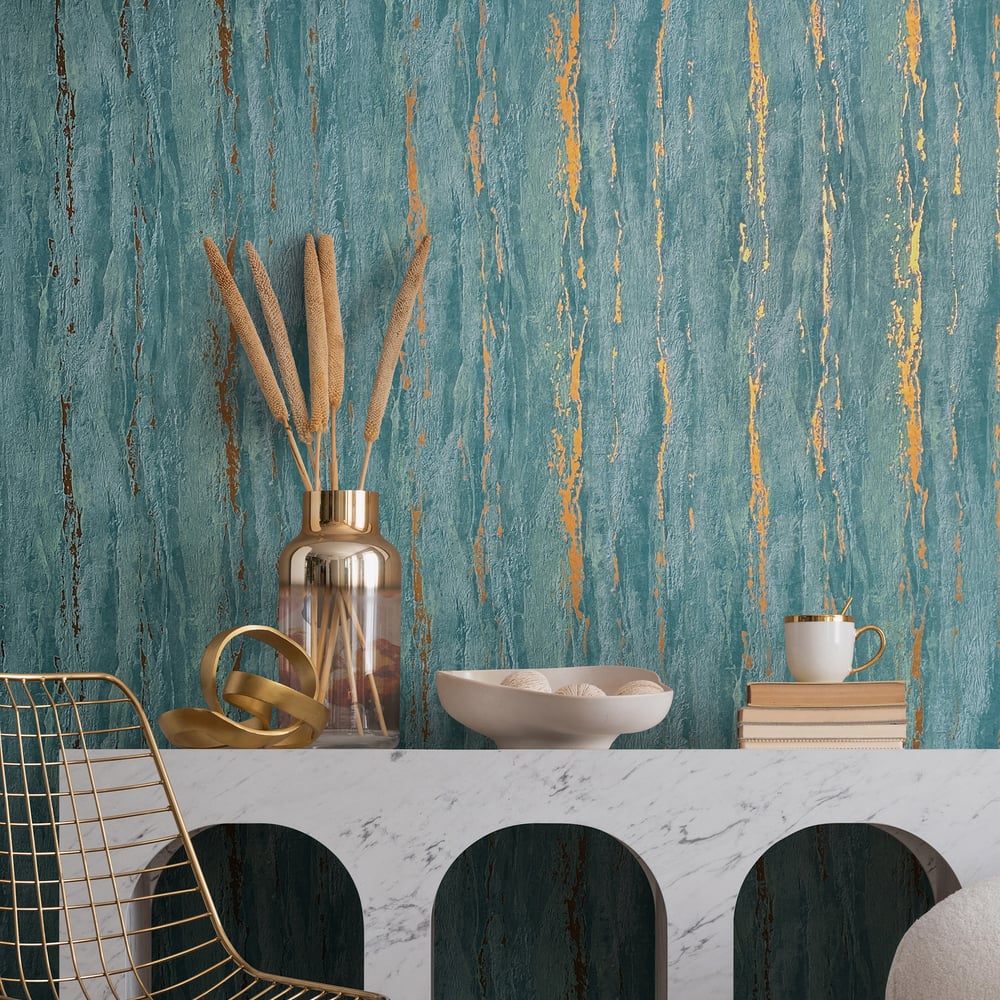Plaster look Wallpaper in green color - pattern number 35167 - by Galerie in the City Romance collection