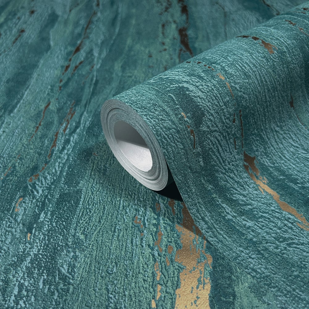 Plaster look Wallpaper in green color - pattern number 35167 - by Galerie in the City Romance collection