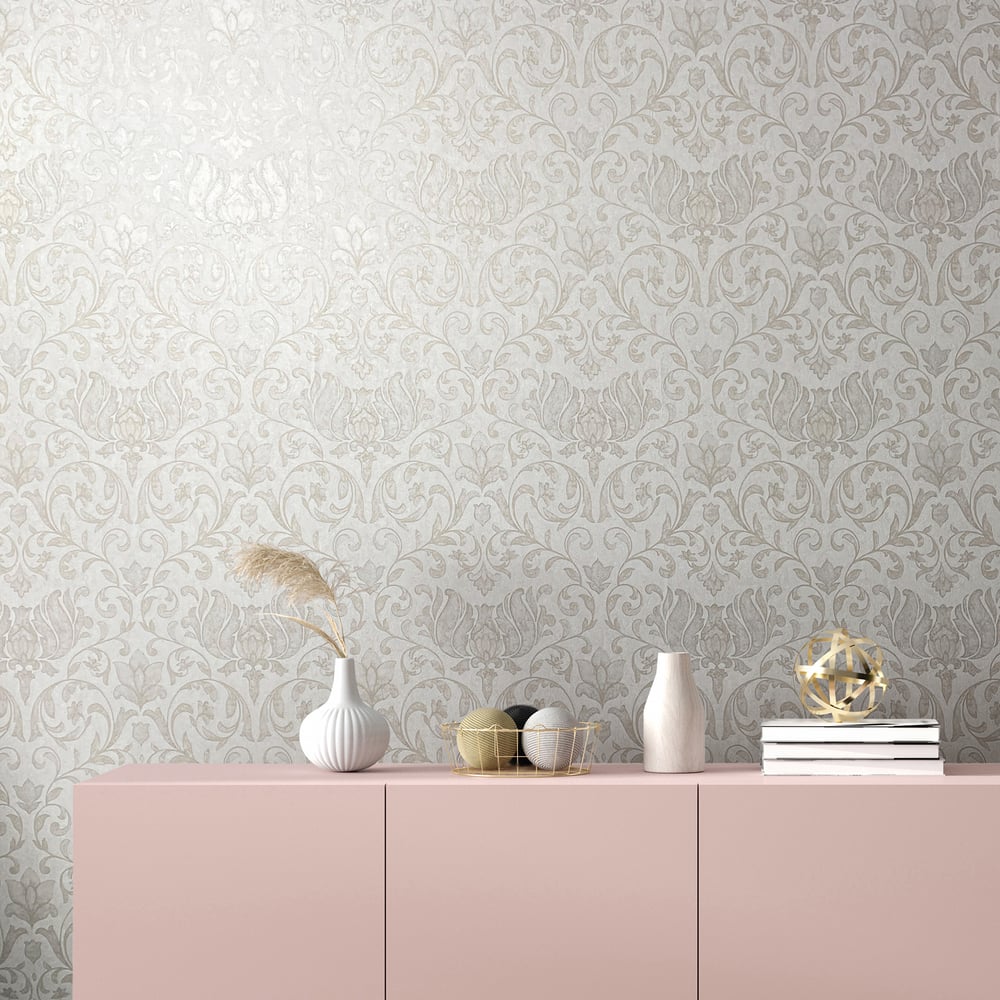 Floral Wallpaper in white color - pattern number 35168 - by Galerie in the City Romance collection