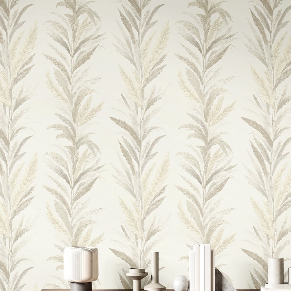 Leaf Flourish wallpaper in beige grey color - pattern number 35901 - by Galerie in the Ornamenta collection