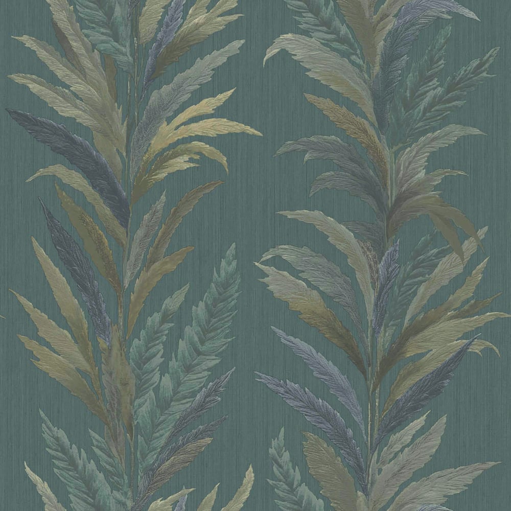 Leaf Flourish wallpaper in green blue color - pattern number 35905 - by Galerie in the Ornamenta collection