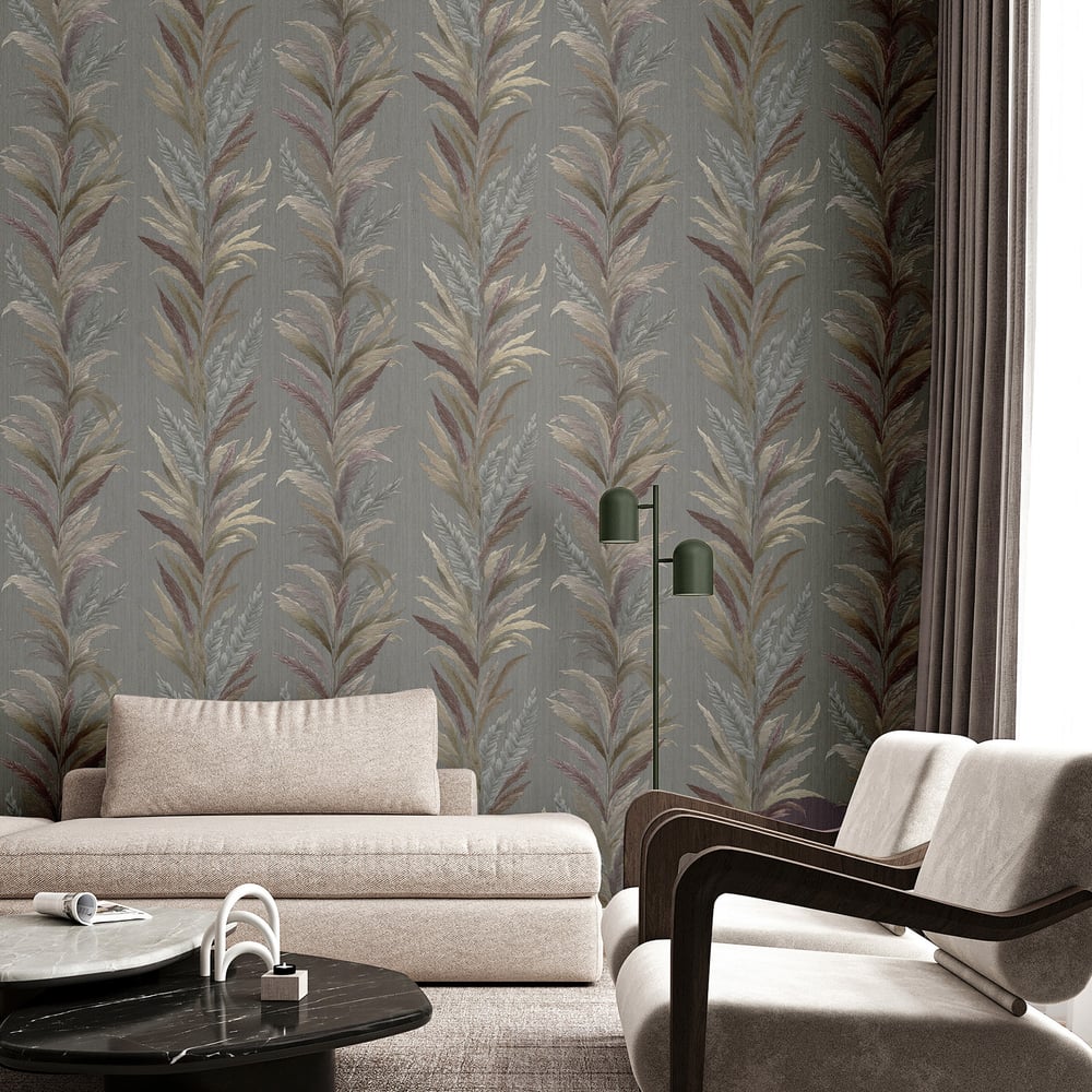 Leaf Flourish wallpaper in grey bronze color - pattern number 35908 - by Galerie in the Ornamenta collection