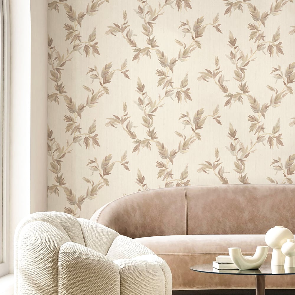 Thin Leaf wallpaper in beige brown color - pattern number 35914 - by Galerie in the Ornamenta collection
