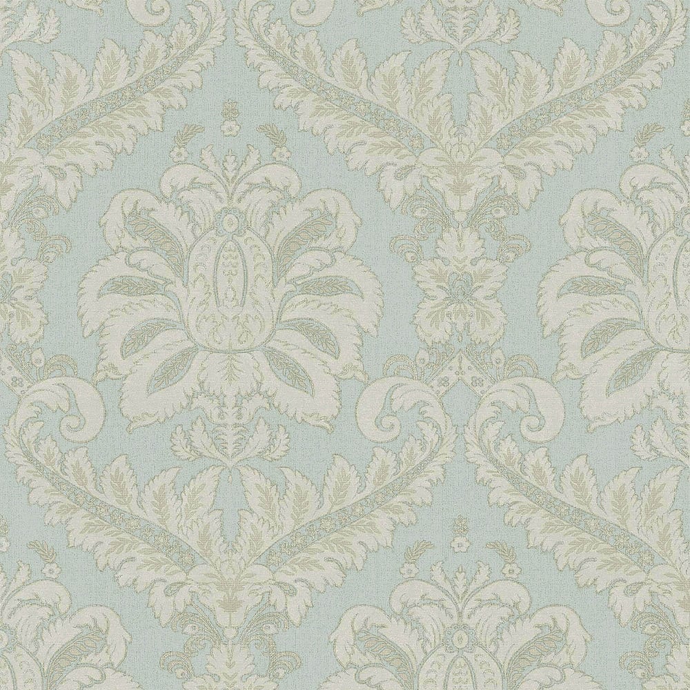 Traditional Damask wallpaper in blue cream color - pattern number 35923 - by Galerie in the Ornamenta collection