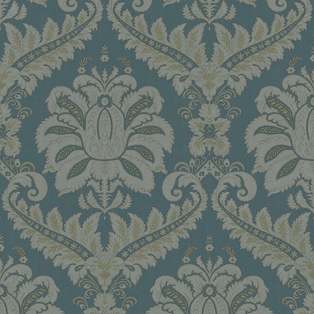 Traditional Damask wallpaper in green gold color - pattern number 35925 - by Galerie in the Ornamenta collection