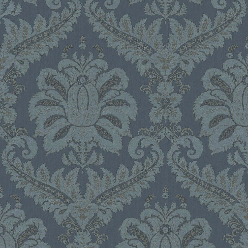 Traditional Damask wallpaper in blue gold color - pattern number 35926 - by Galerie in the Ornamenta collection