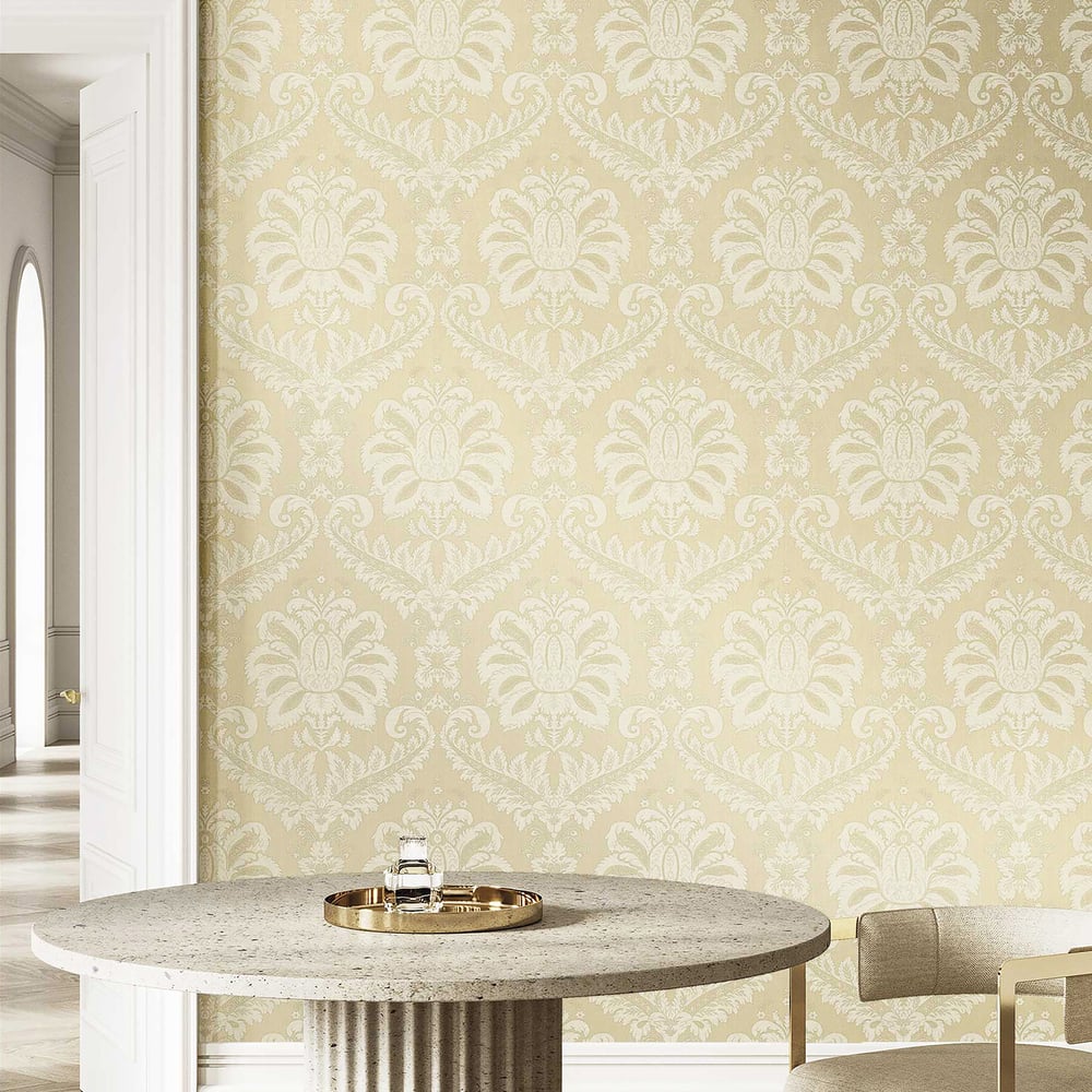 Traditional Damask wallpaper in cream color - pattern number 35932 - by Galerie in the Ornamenta collection