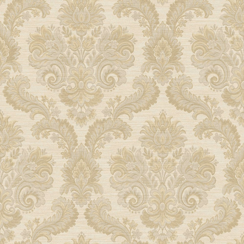 Floral Damask wallpaper in beige gold color - pattern number 35942 - by Galerie in the Ornamenta collection