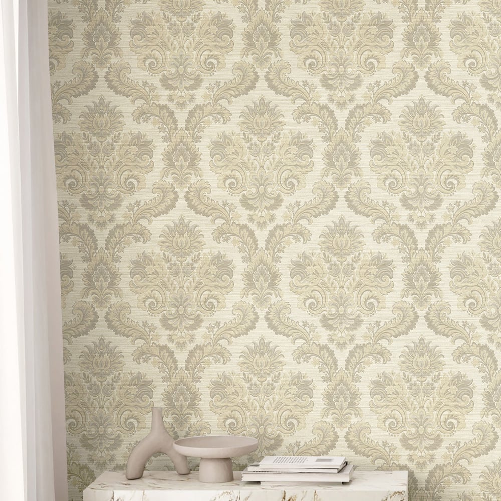 Floral Damask wallpaper in beige color - pattern number 35947 - by Galerie in the Ornamenta collection