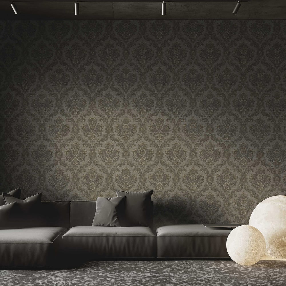 Floral Damask wallpaper in beige grey color - pattern number 35949 - by Galerie in the Ornamenta collection