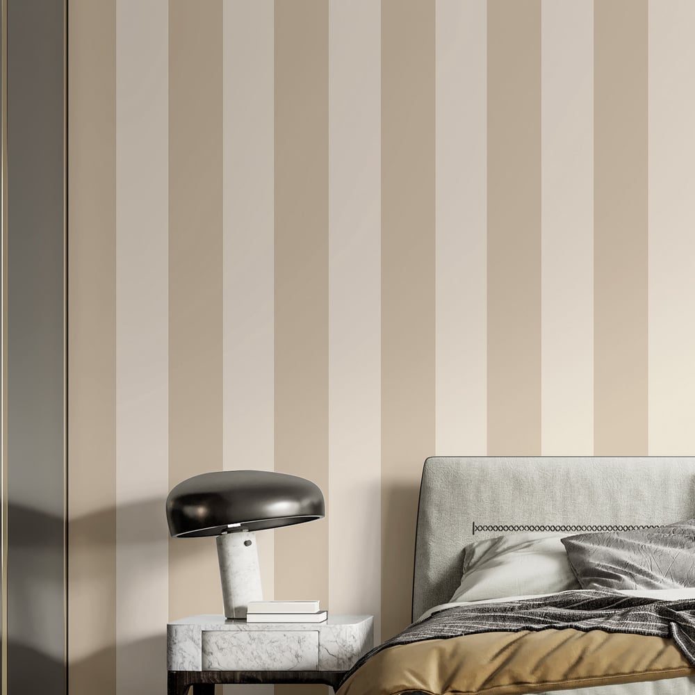 Wide Stripe wallpaper in beige cream color - pattern number 35964 - by Galerie in the Ornamenta collection