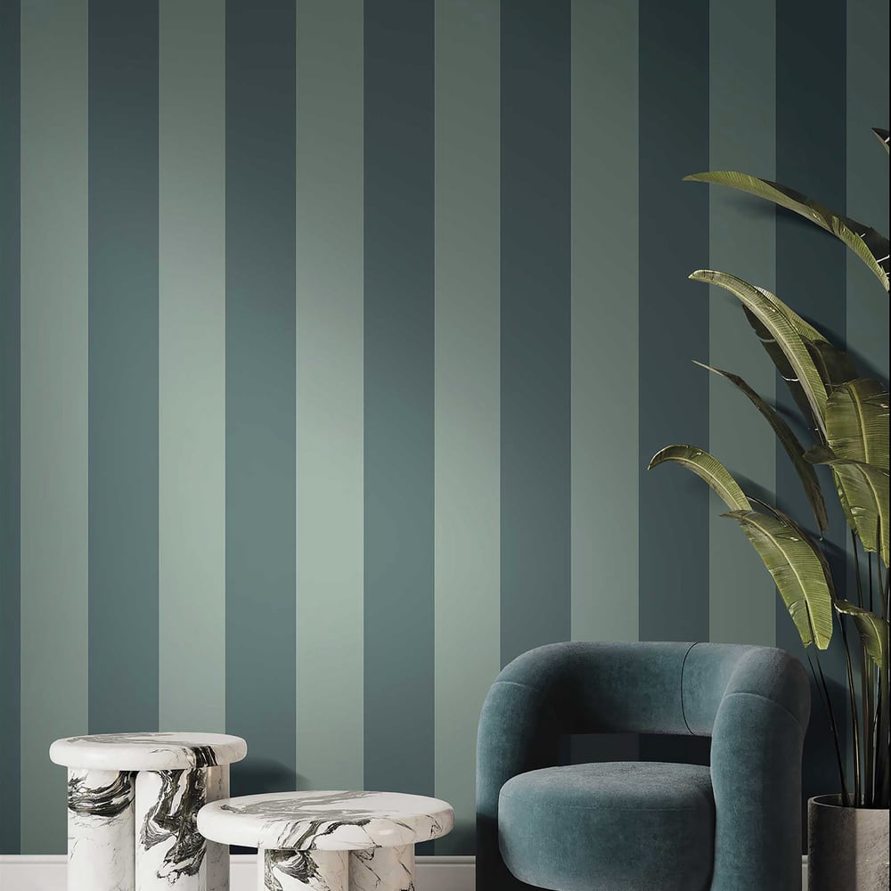 Wide Stripe wallpaper in green color - pattern number 35965 - by Galerie in the Ornamenta collection