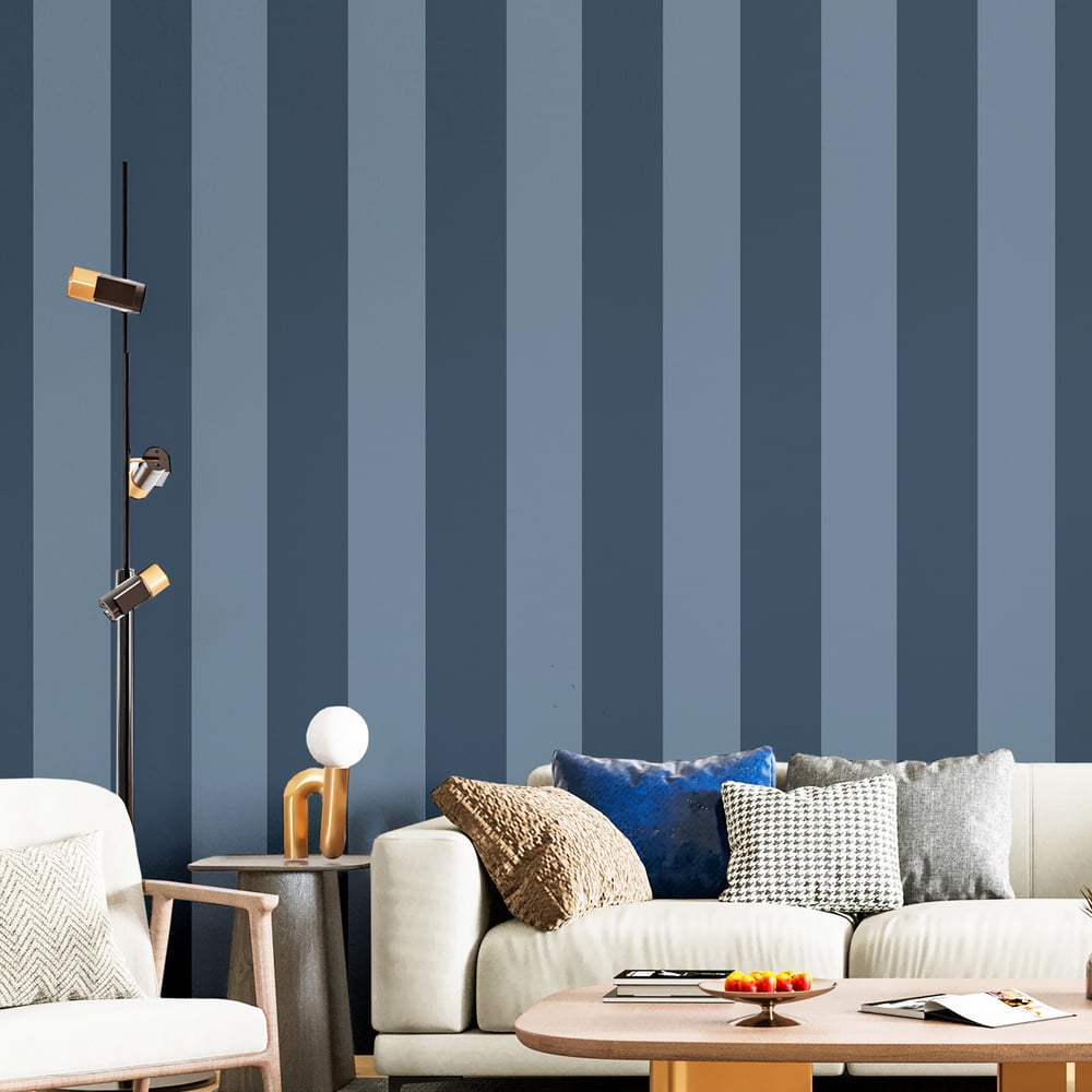 Wide Stripe wallpaper in blue color - pattern number 35966 - by Galerie in the Ornamenta collection