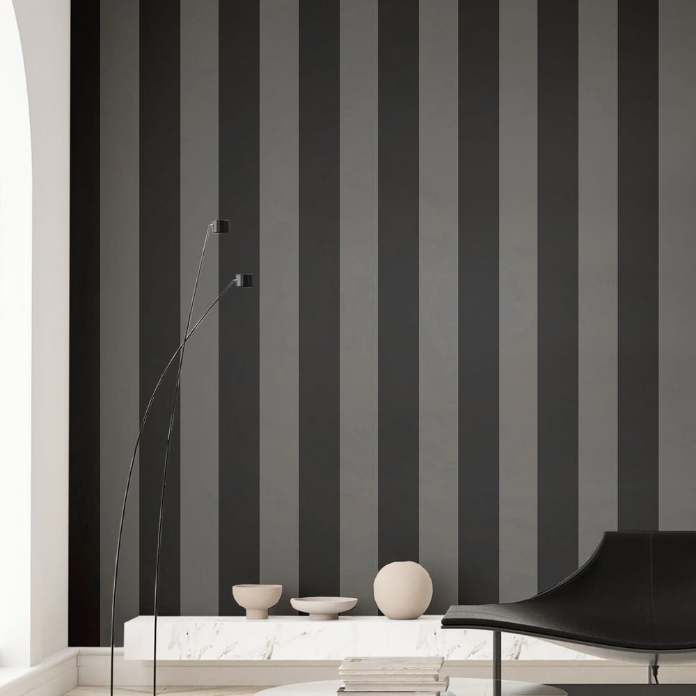 Wide Stripe wallpaper in anthracite grey color - pattern number 35969 - by Galerie in the Ornamenta collection