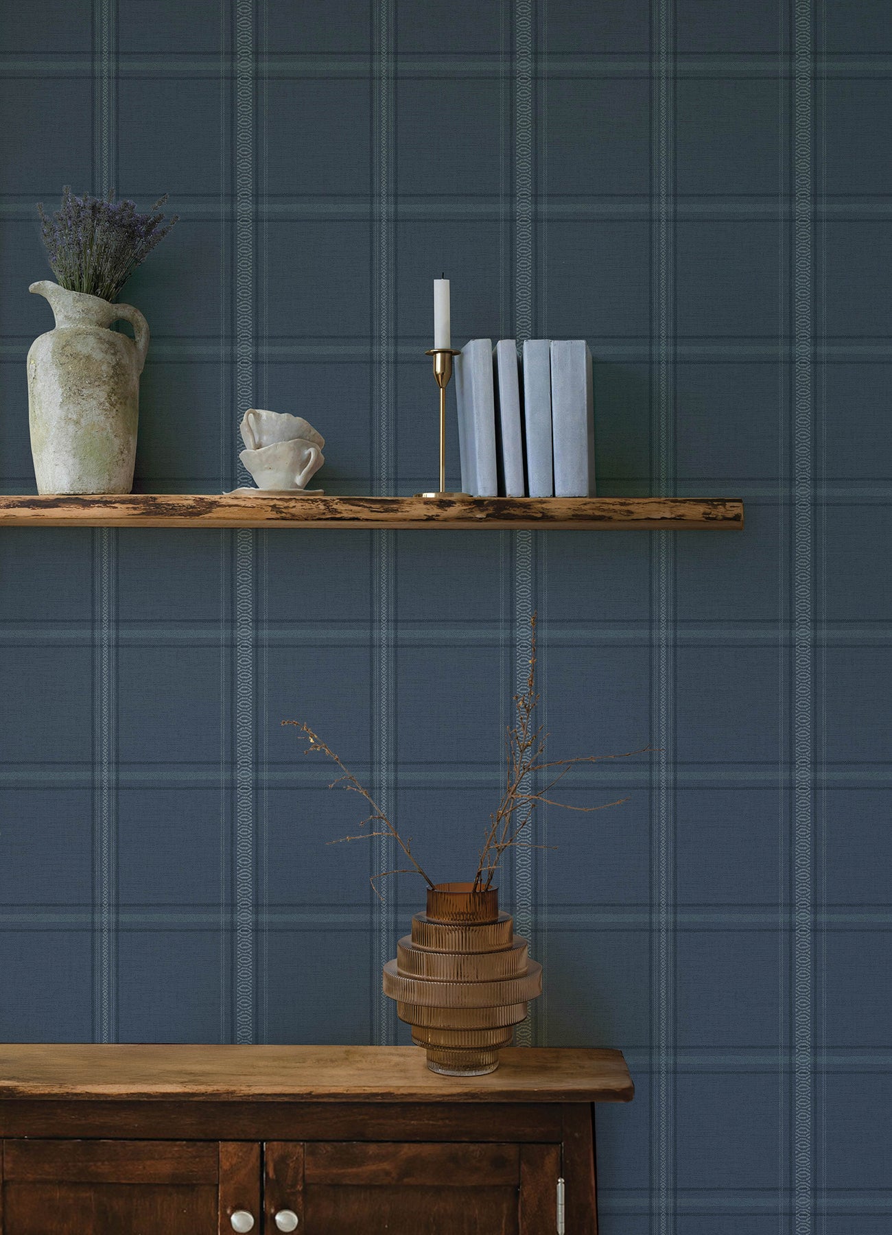 Auberge wallpaper in dark blue color - pattern number 4169-27605 - by Chesapeake in the Oak and Moss collection