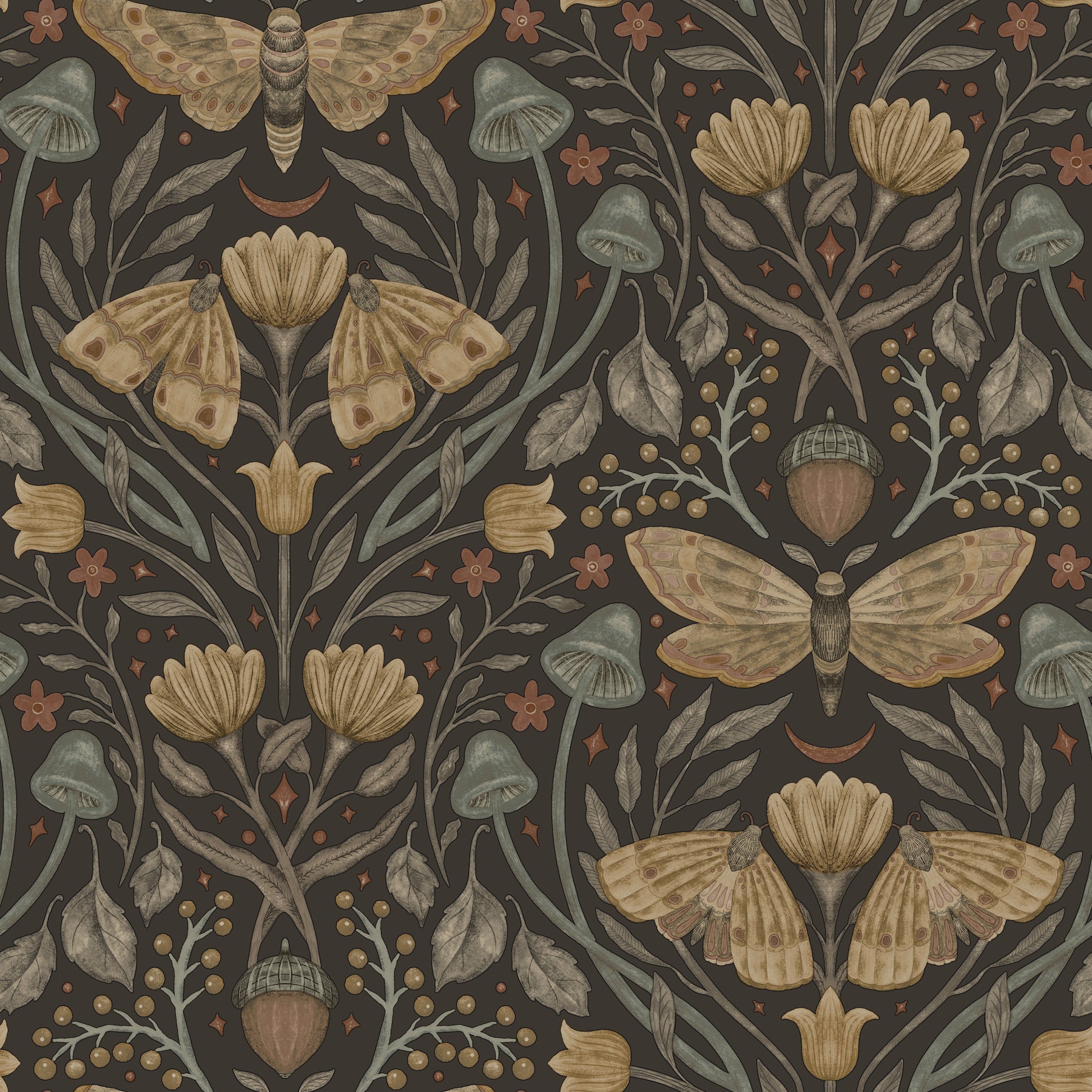 Mystic Moth wallpaper in black color - pattern number 4169-83116 - by Chesapeake in the Oak and Moss collection