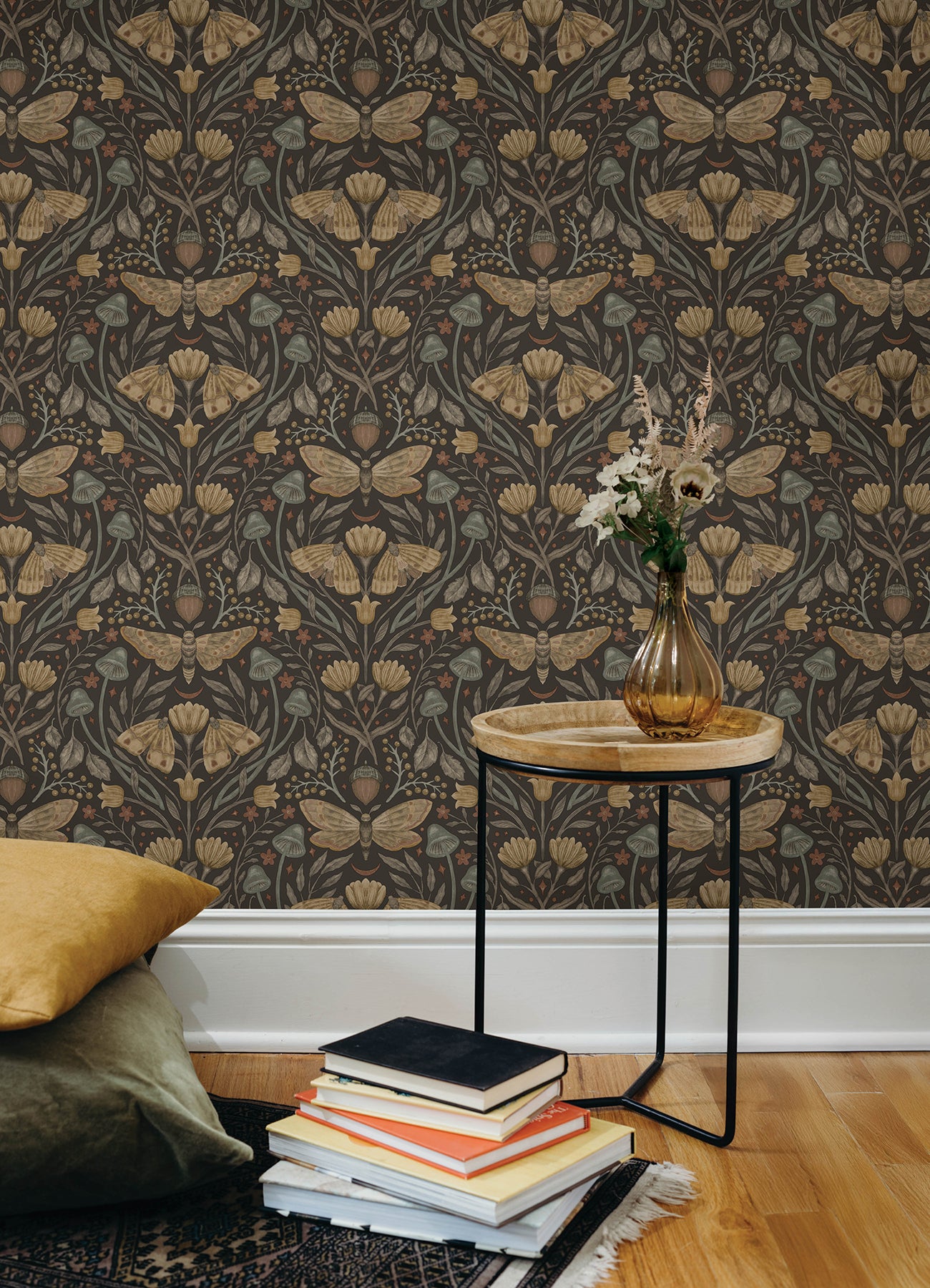Mystic Moth wallpaper in black color - pattern number 4169-83116 - by Chesapeake in the Oak and Moss collection