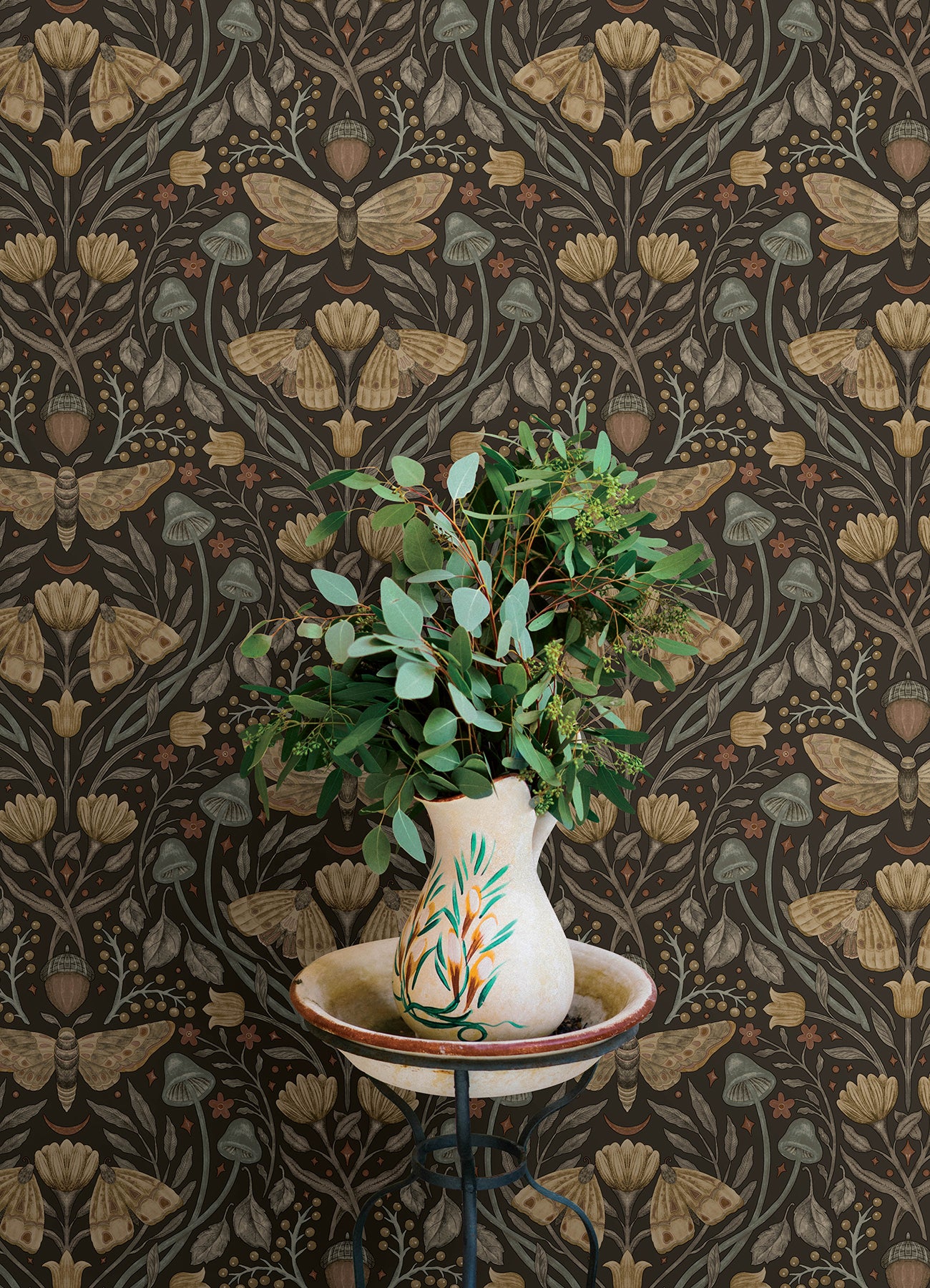 Mystic Moth wallpaper in black color - pattern number 4169-83116 - by Chesapeake in the Oak and Moss collection
