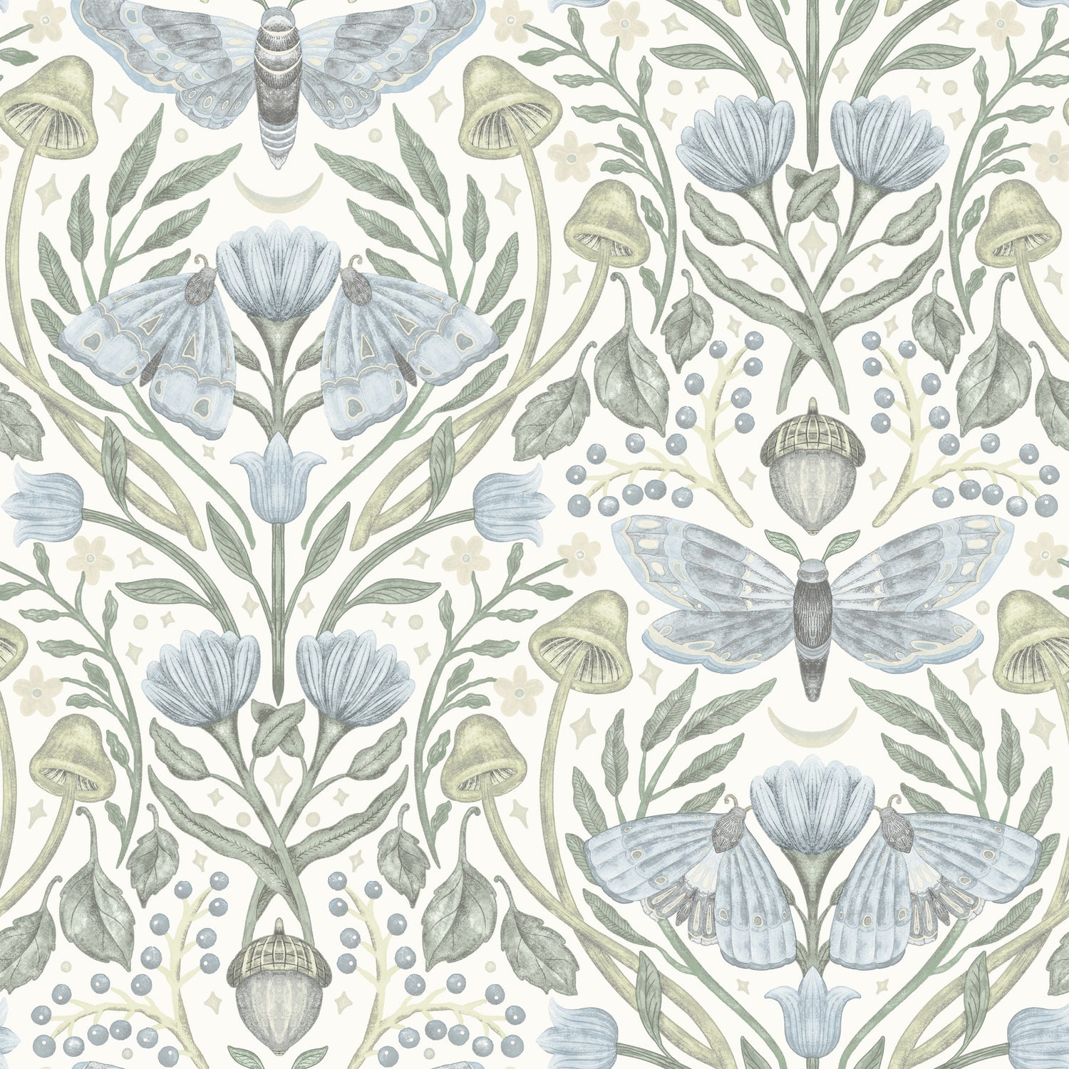 Mystic Moth wallpaper in sky blue color - pattern number 4169-83117 - by Chesapeake in the Oak and Moss collection