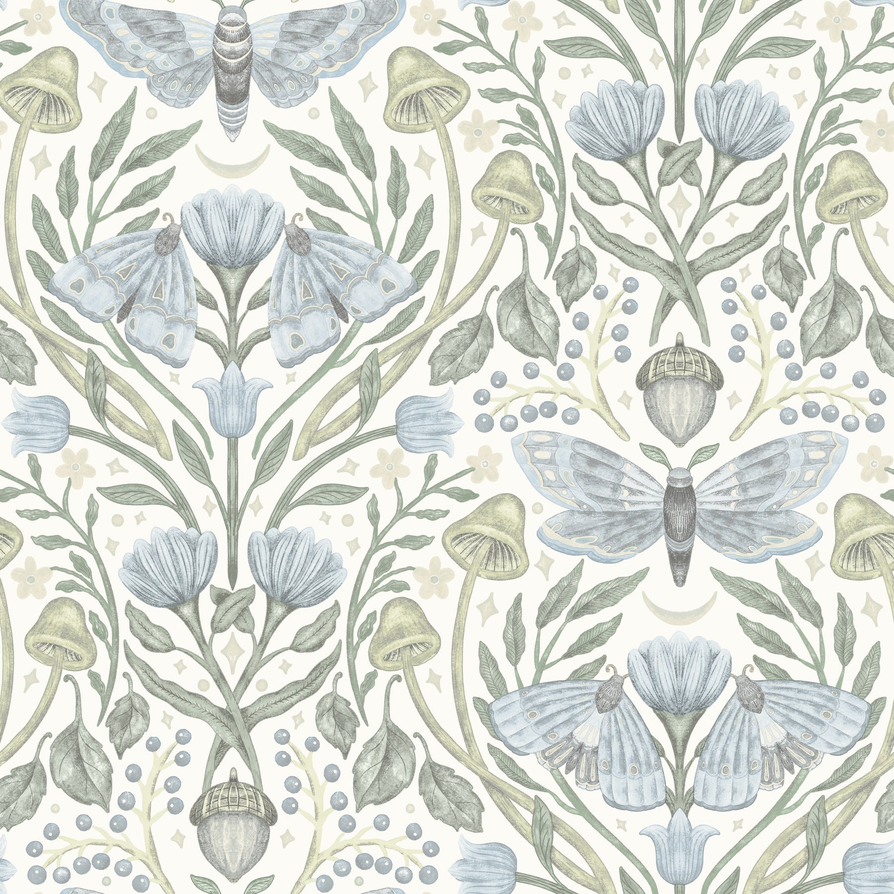 Mystic Moth wallpaper in sky blue color - pattern number 4169-83117 - by Chesapeake in the Oak and Moss collection