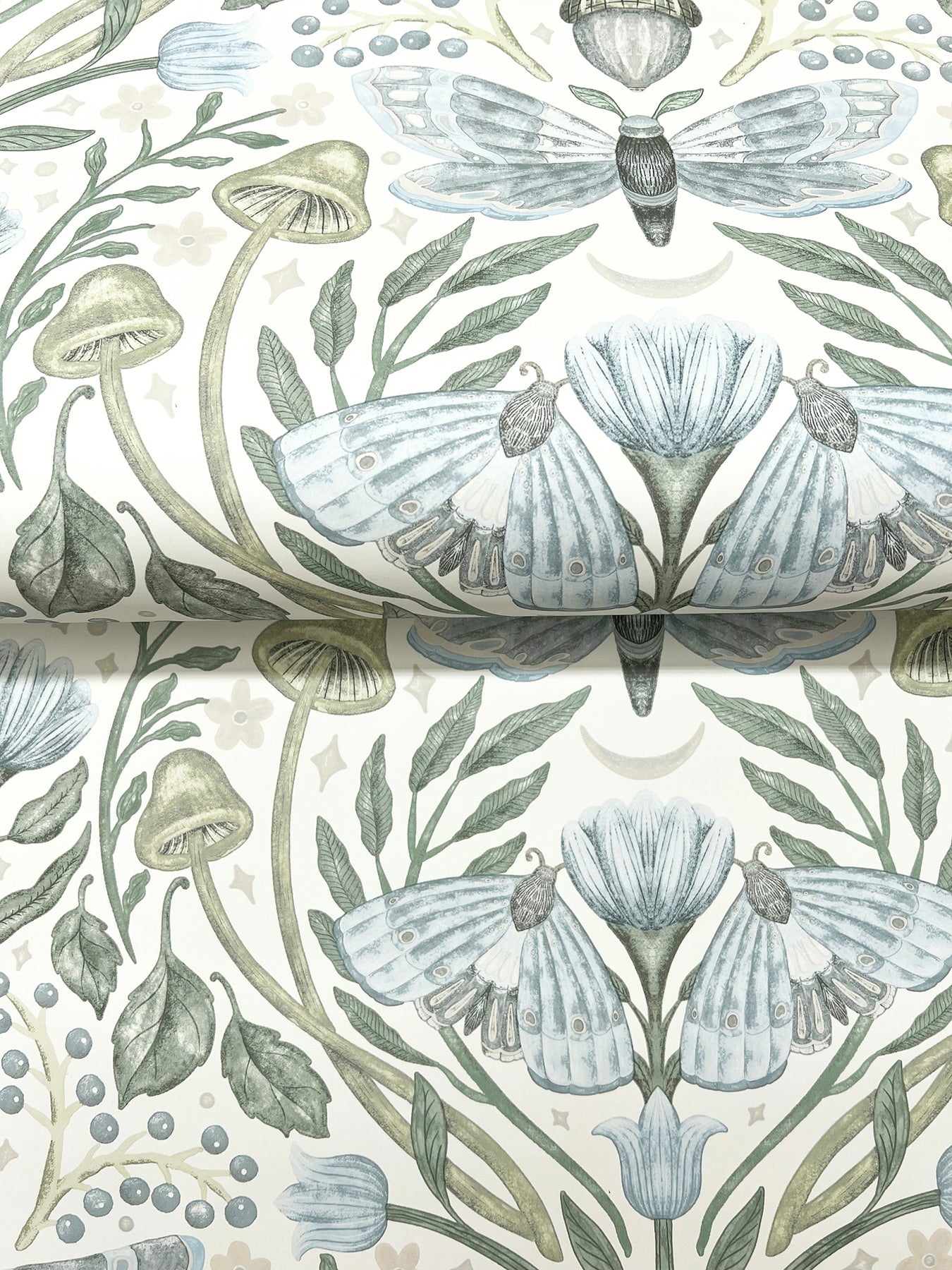 Mystic Moth wallpaper in sky blue color - pattern number 4169-83117 - by Chesapeake in the Oak and Moss collection