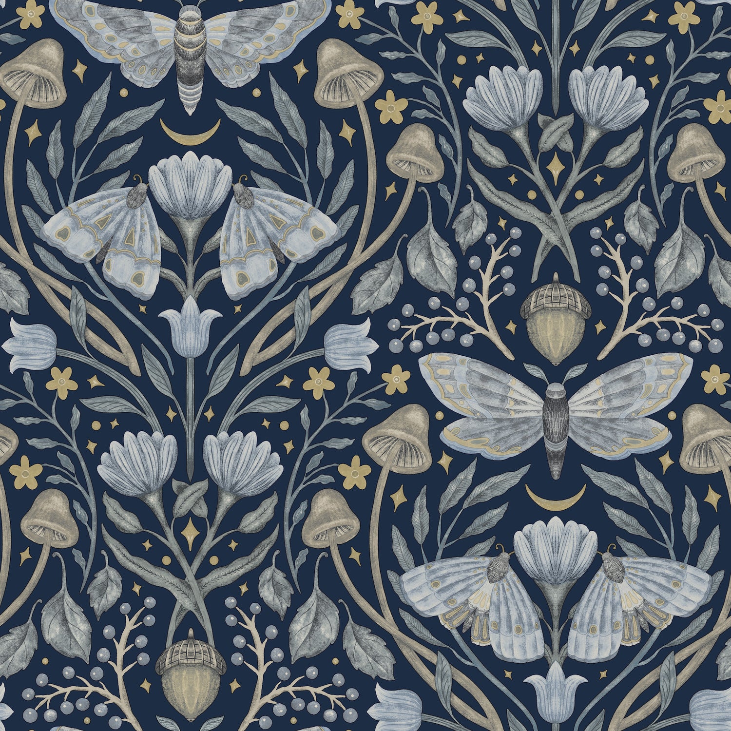Mystic Moth wallpaper in navy color - pattern number 4169-83118 - by Chesapeake in the Oak and Moss collection