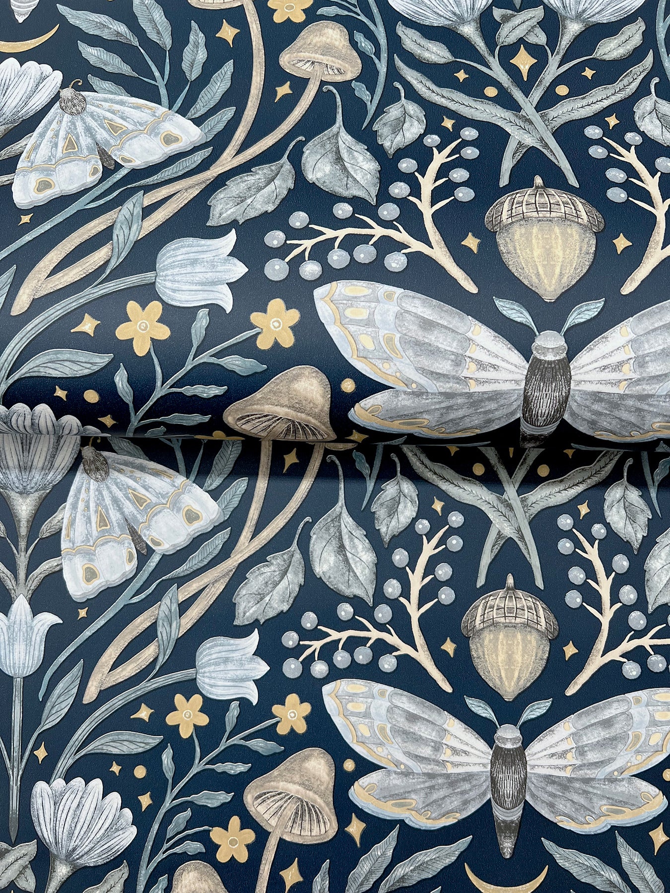 Mystic Moth wallpaper in navy color - pattern number 4169-83118 - by Chesapeake in the Oak and Moss collection