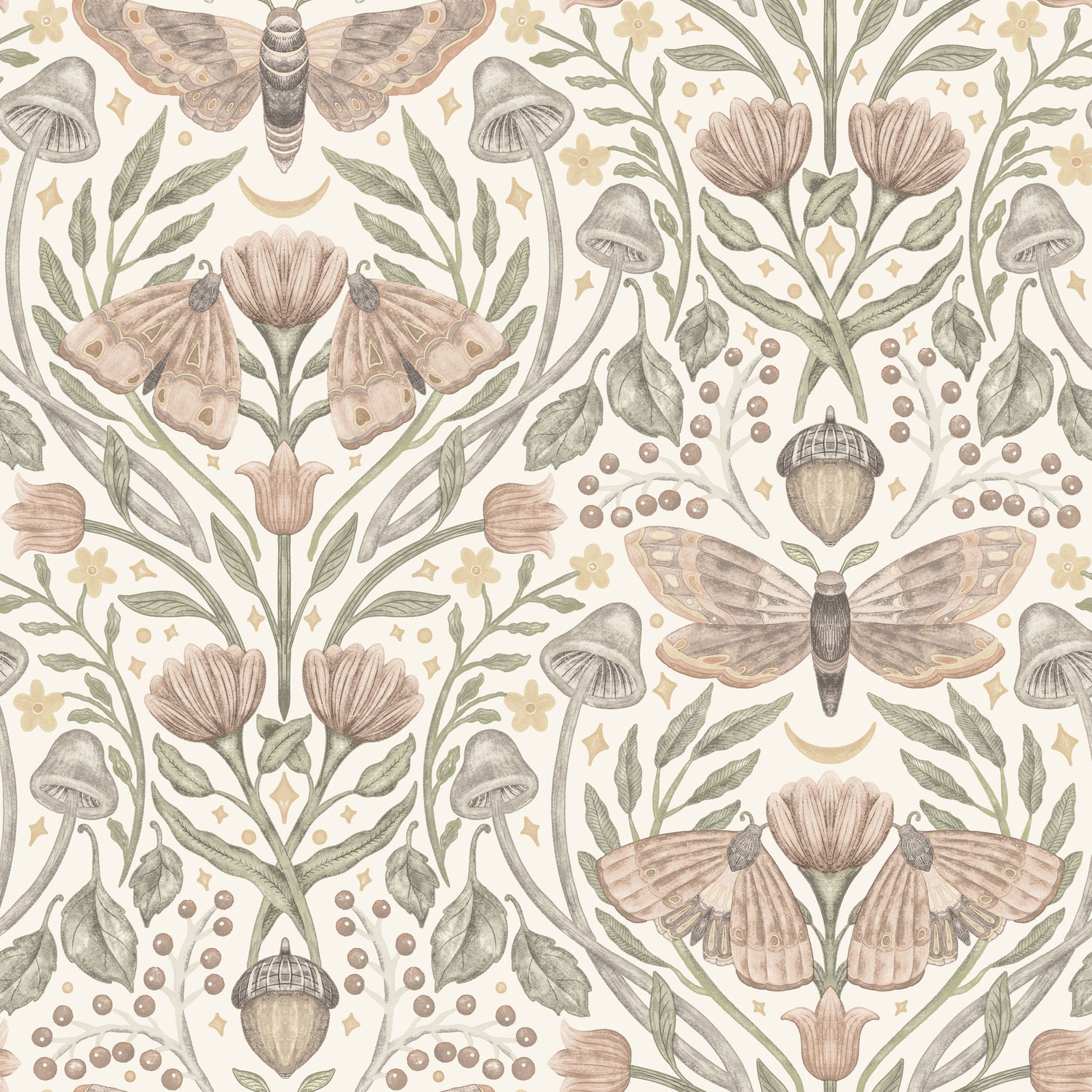 Mystic Moth wallpaper in blush color - pattern number 4169-83119 - by Chesapeake in the Oak and Moss collection