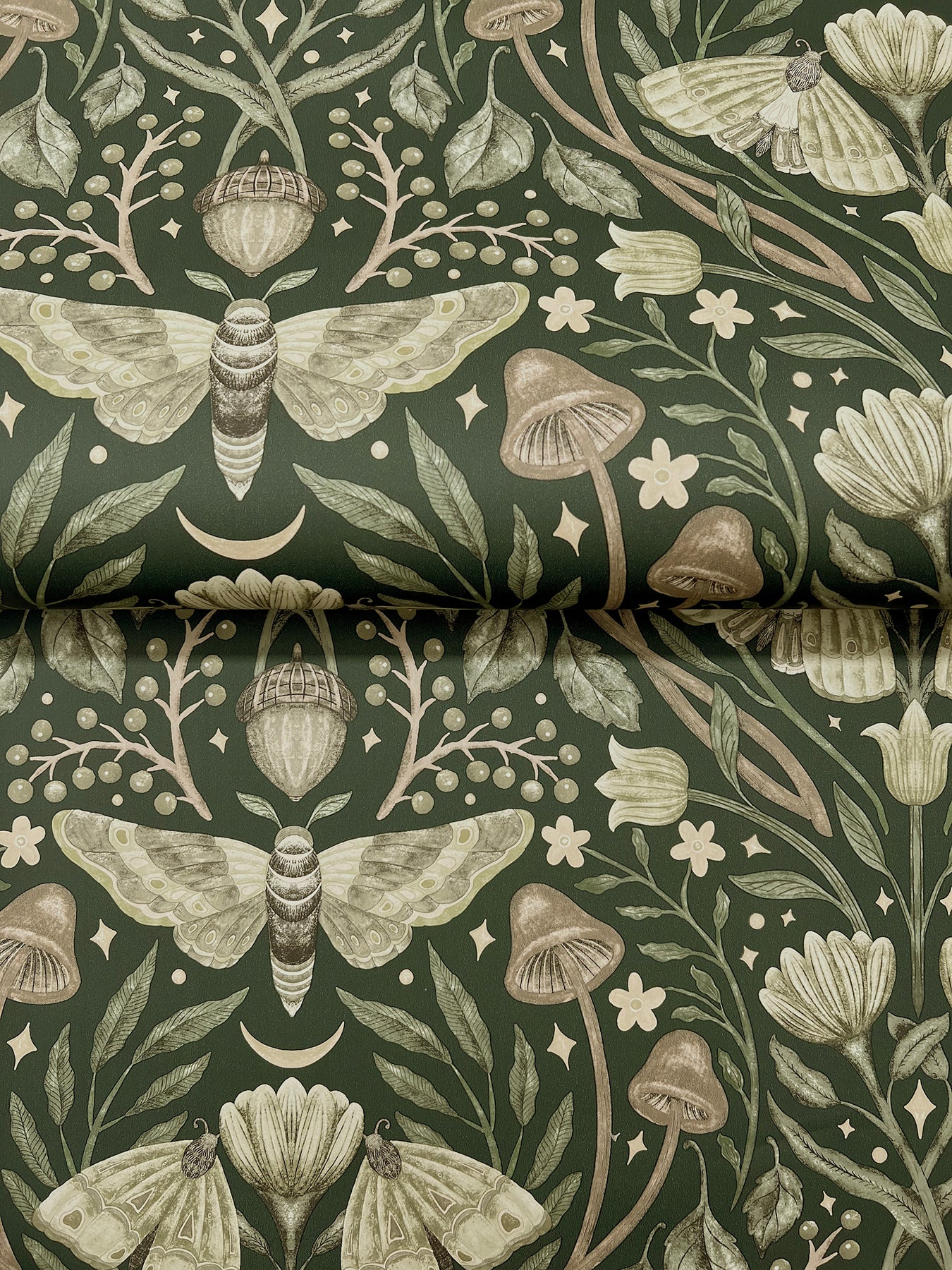 Mystic Moth wallpaper in dark green color - pattern number 4169-83120 - by Chesapeake in the Oak and Moss collection