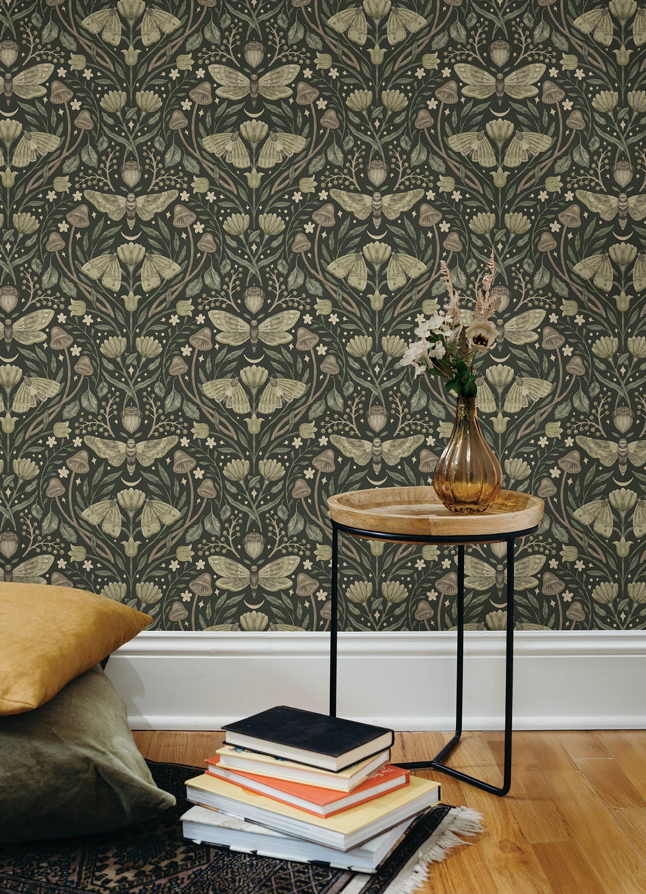 Mystic Moth wallpaper in dark green color - pattern number 4169-83120 - by Chesapeake in the Oak and Moss collection