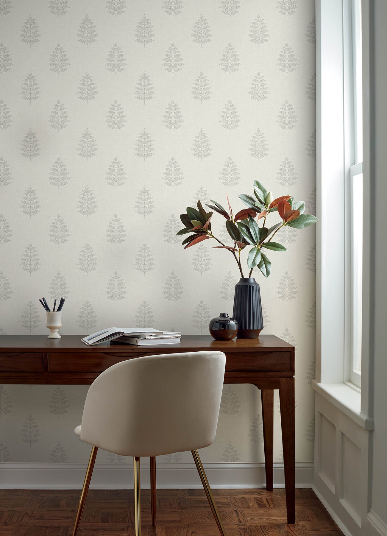 Frond wallpaper in cream color - pattern number 4169-83125 - by Chesapeake in the Oak and Moss collection