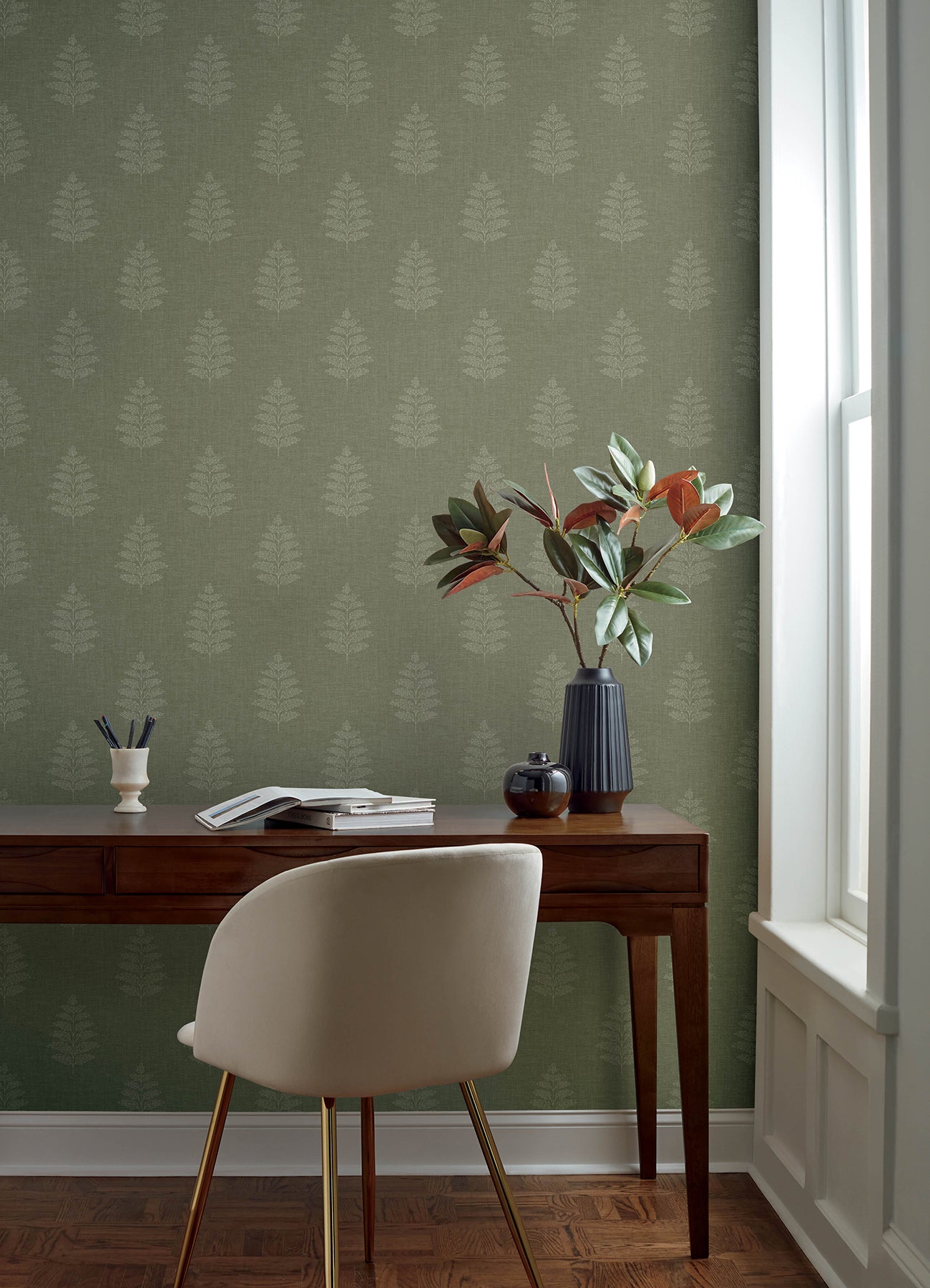 Frond wallpaper in dark green color - pattern number 4169-83126 - by Chesapeake in the Oak and Moss collection