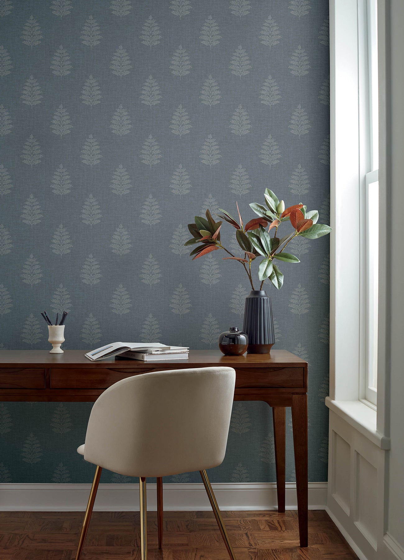 Frond wallpaper in denim color - pattern number 4169-83127 - by Chesapeake in the Oak and Moss collection