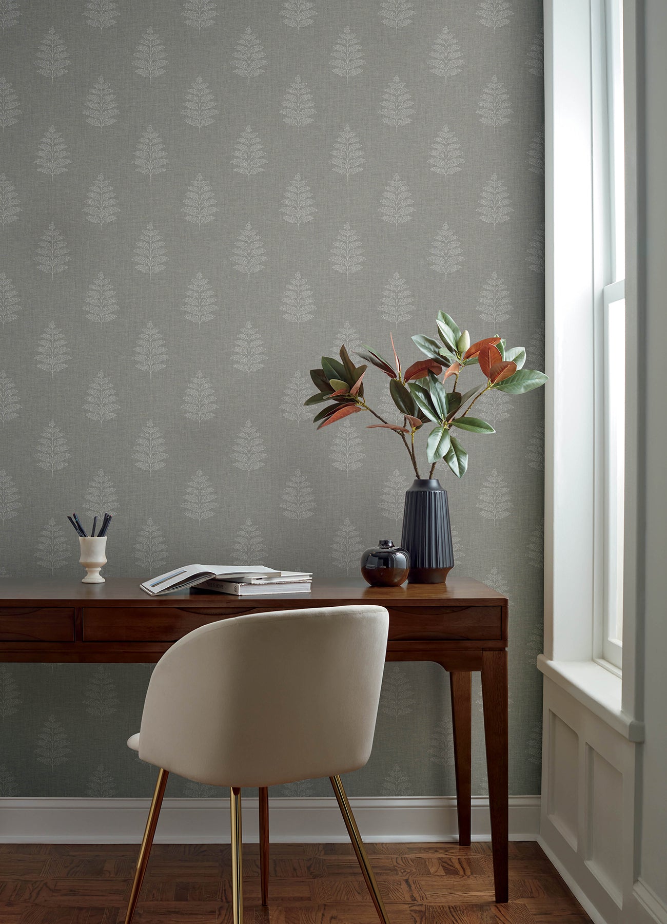 Frond wallpaper in charcoal color - pattern number 4169-83128 - by Chesapeake in the Oak and Moss collection
