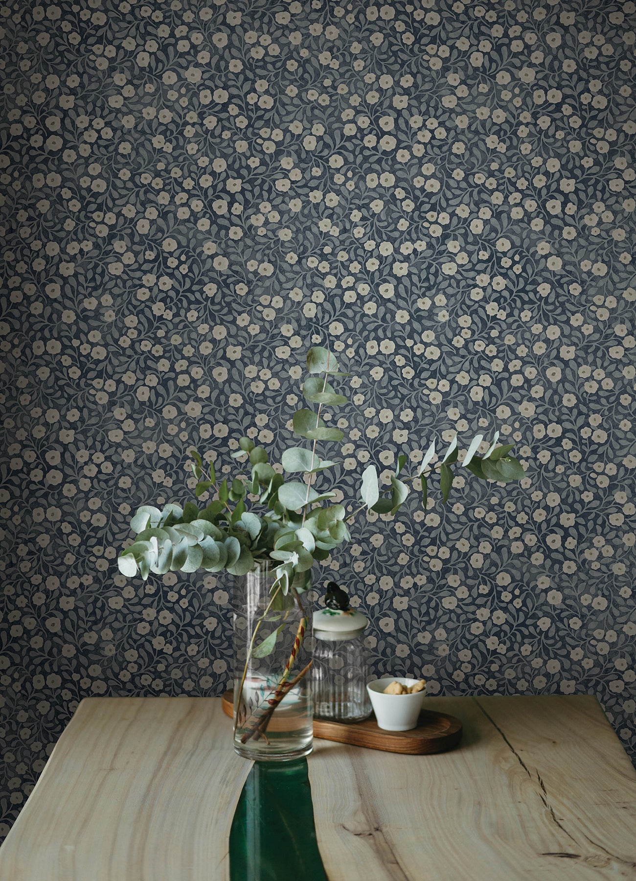 Poppy Trail wallpaper in dark blue color - pattern number 4169-83135 - by Chesapeake in the Oak and Moss collection
