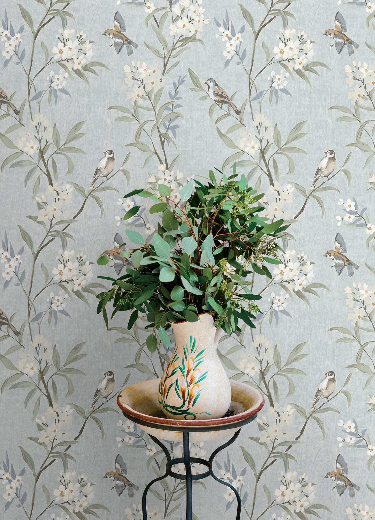 Tea Olive wallpaper in light blue color - pattern number 4169-83140 - by Chesapeake in the Oak and Moss collection