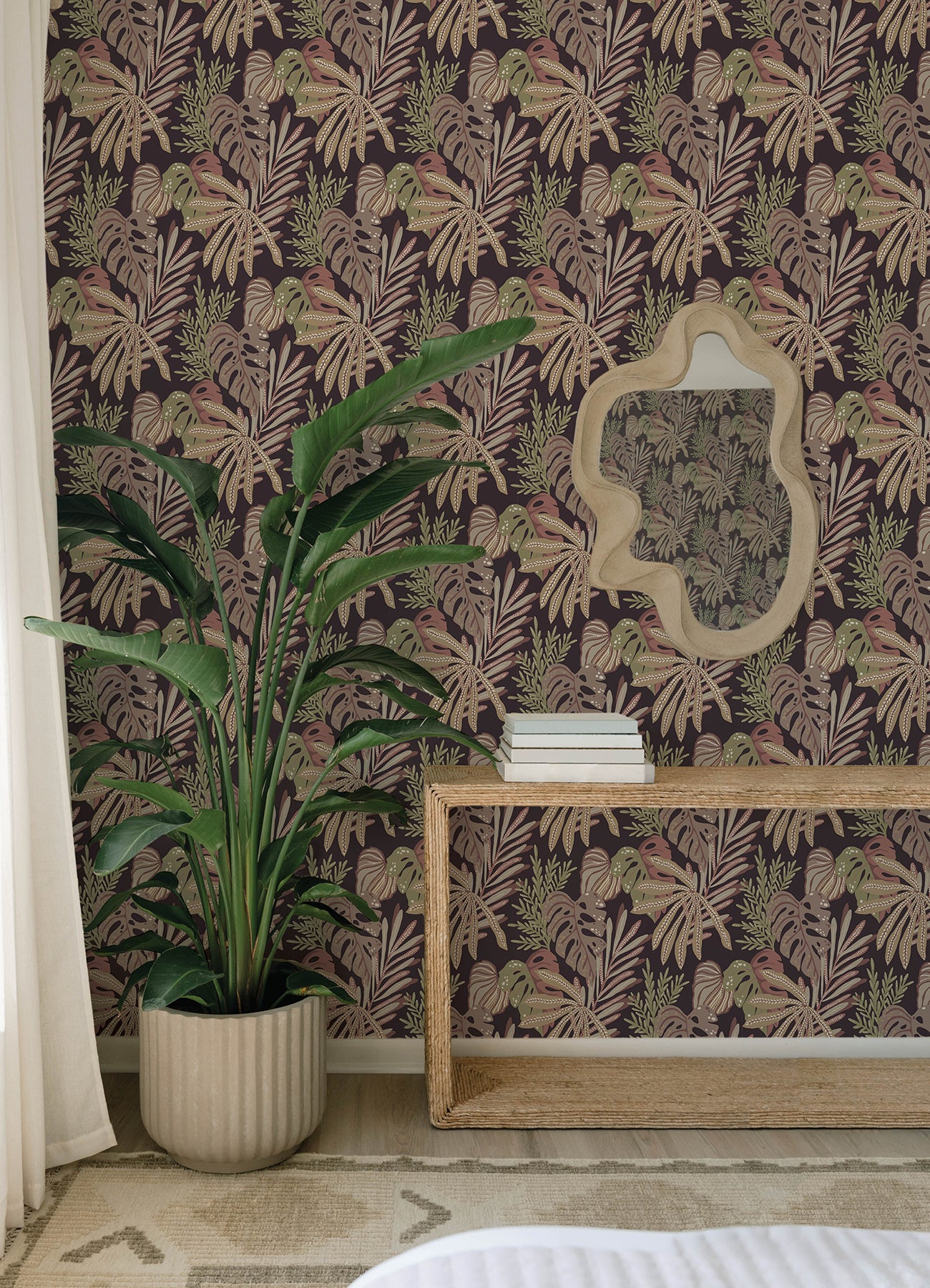 Alocasia wallpaper in burgundy color - pattern number 4177-27738 - by A Street Prints in the Drew and Jonathan Home Fifth Edition collection