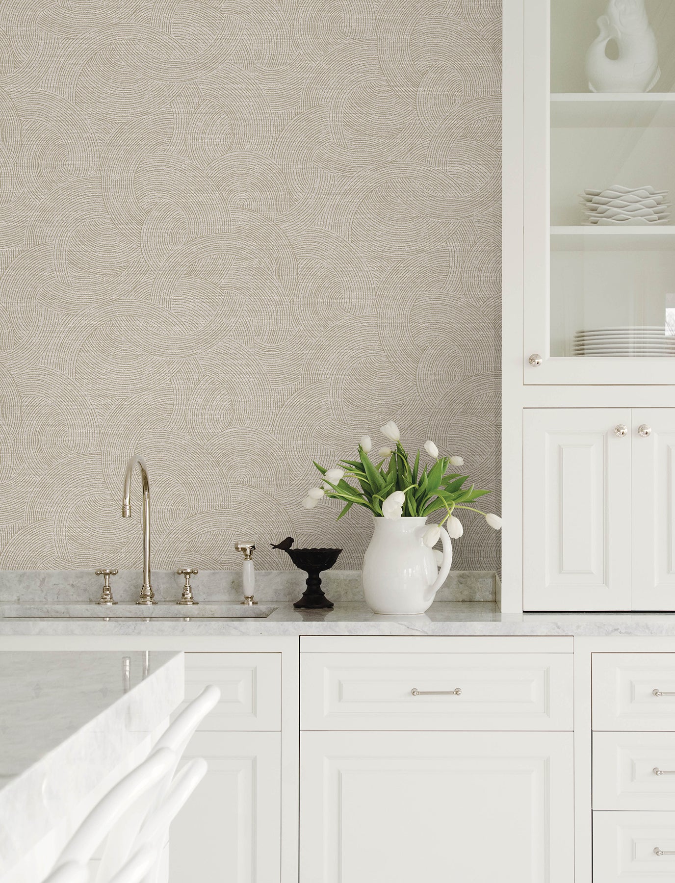 Harrison wallpaper in pewter color - pattern number 4191-83022 - by Chesapeake in the Kitchen &amp; Bath collection