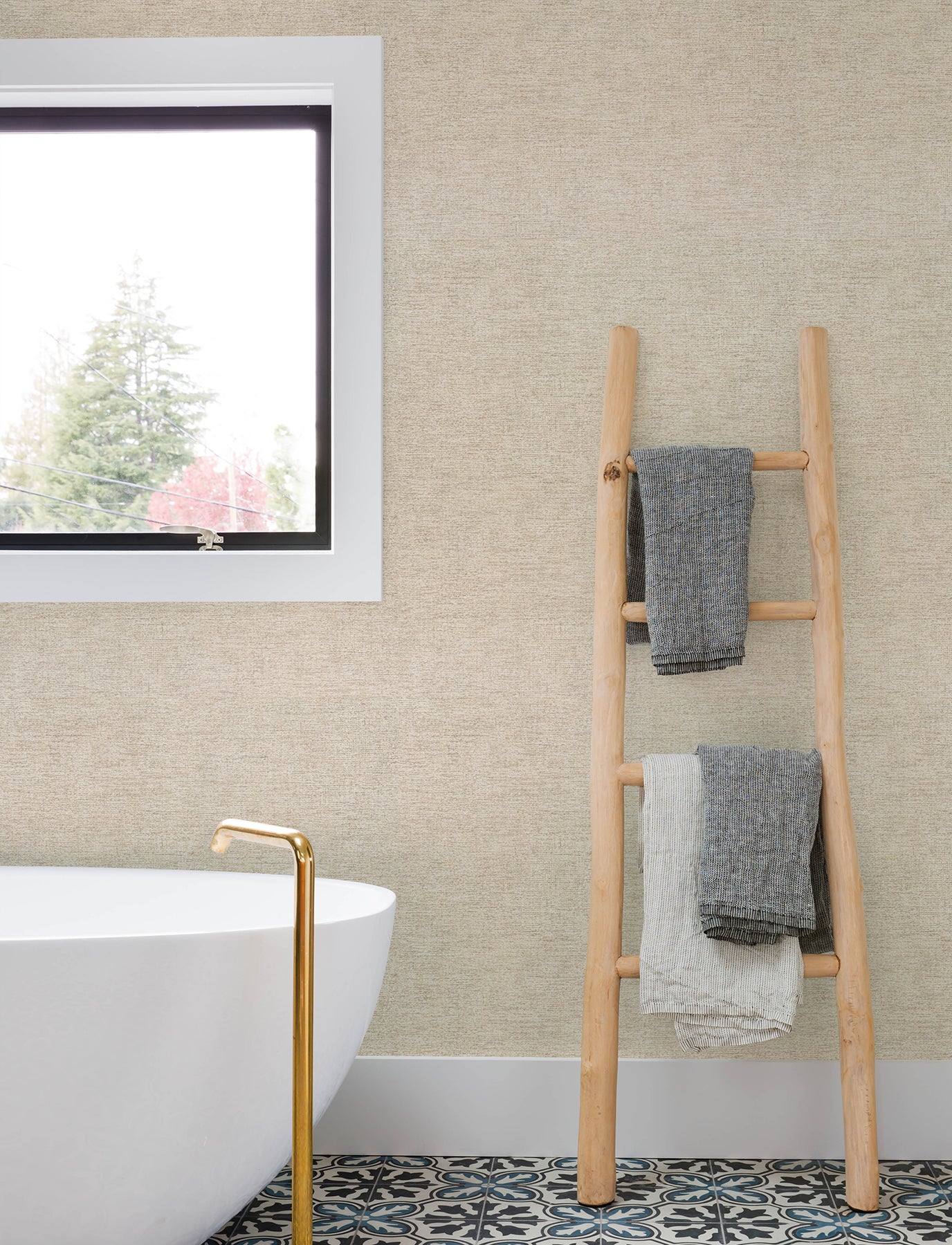 Tansy wallpaper in neutral color - pattern number 4191-83038 - by Chesapeake in the Kitchen &amp; Bath collection