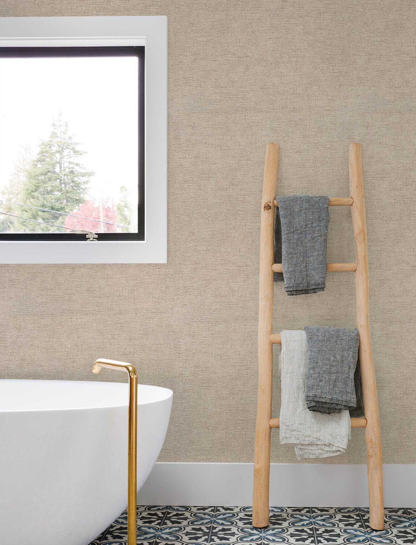 Tansy wallpaper in taupe color - pattern number 4191-83040 - by Chesapeake in the Kitchen &amp; Bath collection