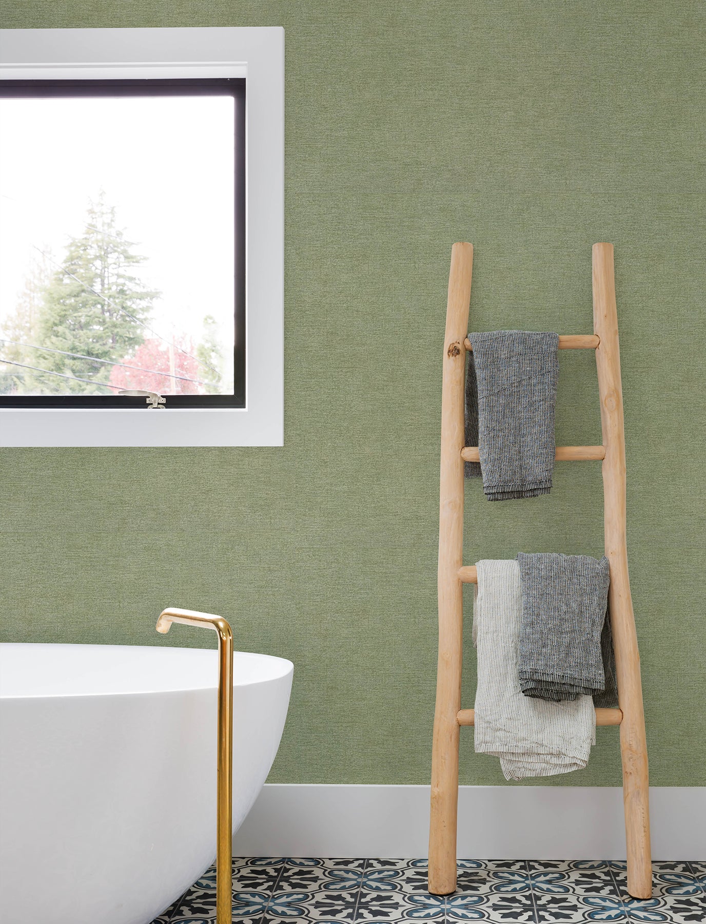 Tansy wallpaper in green color - pattern number 4191-83041 - by Chesapeake in the Kitchen &amp; Bath collection