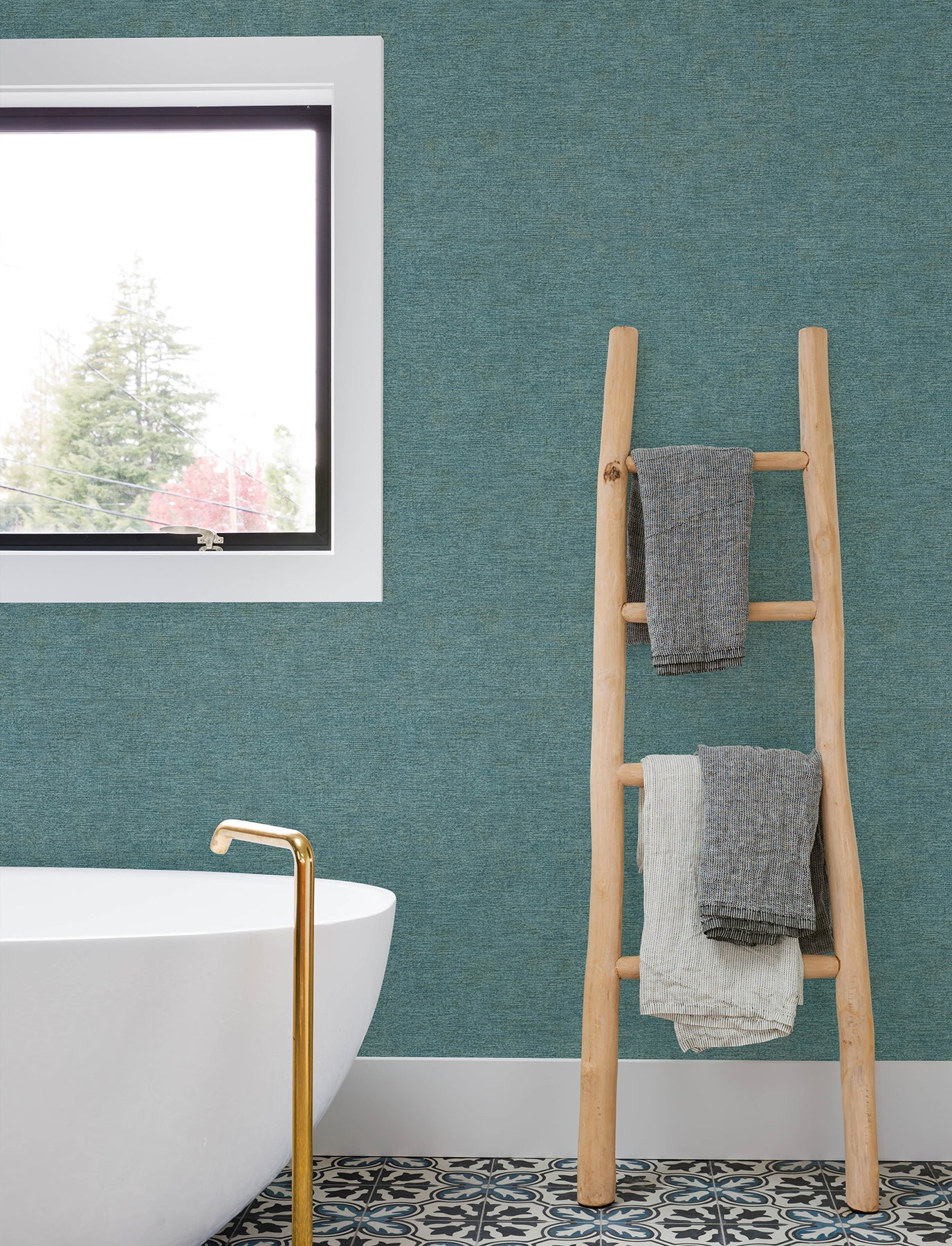 Tansy wallpaper in teal color - pattern number 4191-83042 - by Chesapeake in the Kitchen &amp; Bath collection