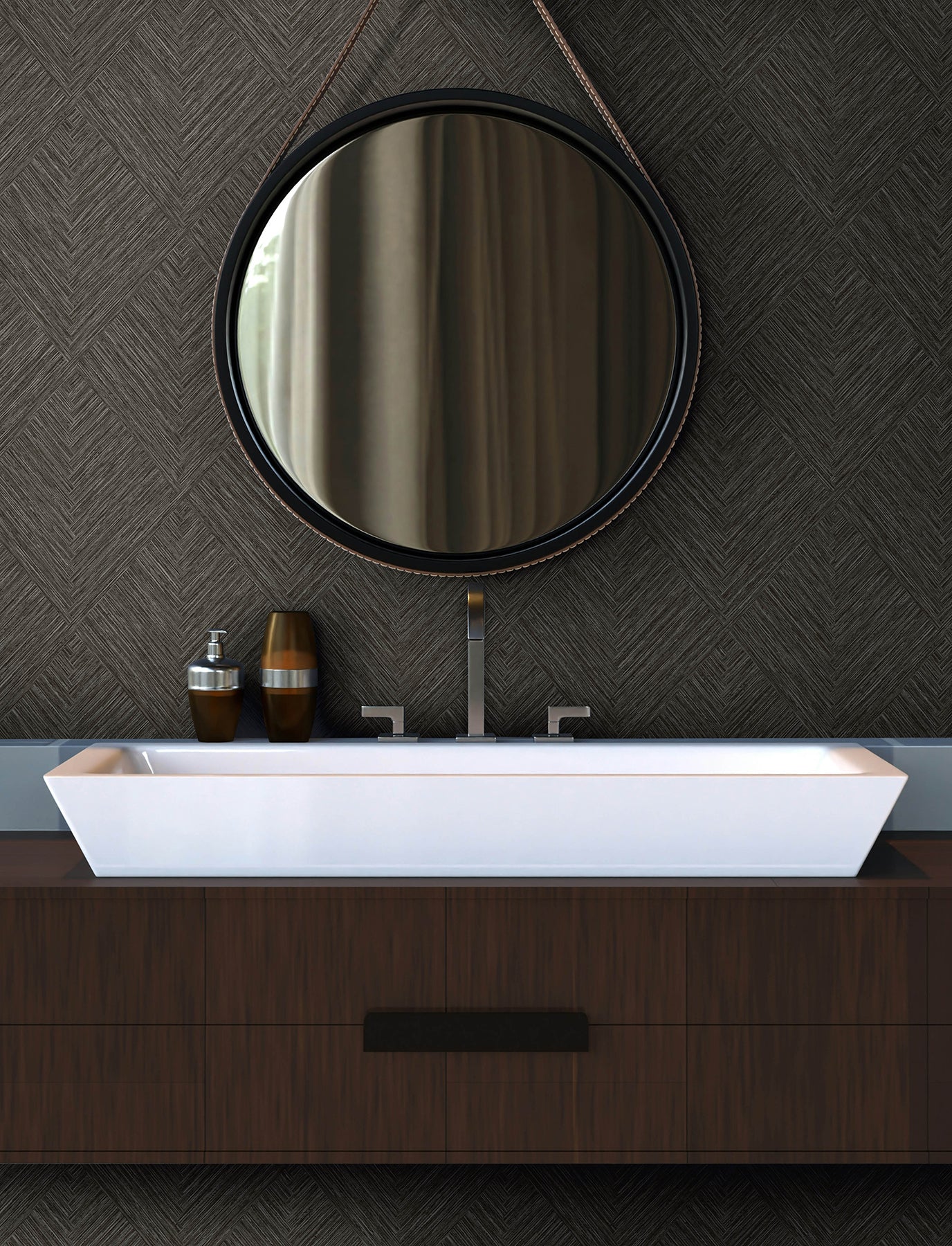 Hollis wallpaper in charcoal color - pattern number 4191-83046 - by Chesapeake in the Kitchen &amp; Bath collection