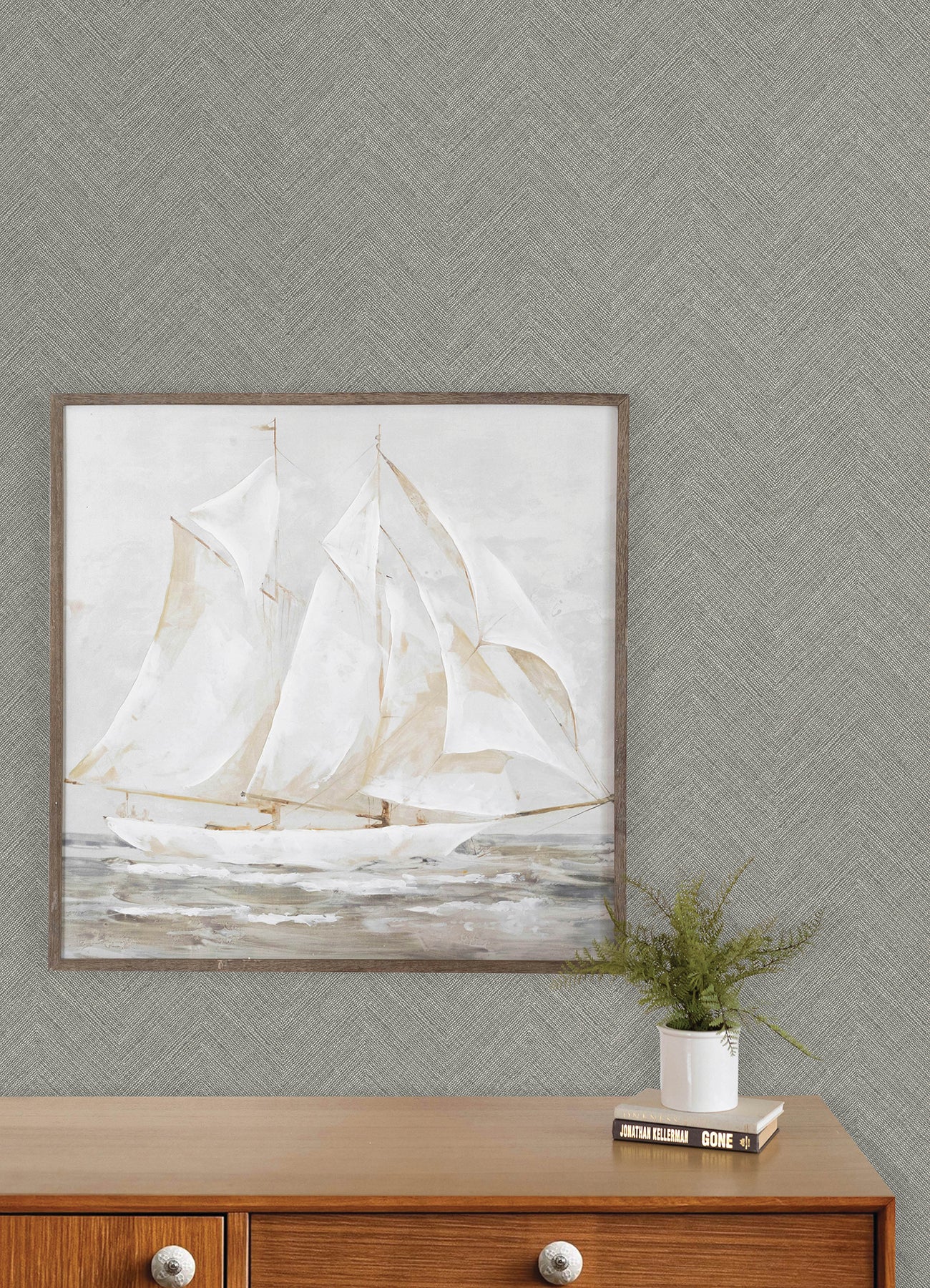 Caladesi Wallpaper in dark grey color - pattern number 4192-13674 - by Chesapeake in the Plaid and Stripe Resource Collection collection