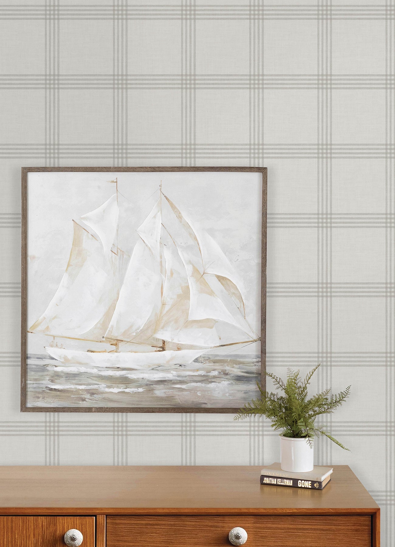Twain Wallpaper in dove color - pattern number 4192-24478 - by Chesapeake in the Plaid and Stripe Resource Collection collection